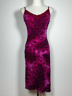 Vintage Guess Y2K grunge revival Animal Print Mesh Slip Dress - Lace Trim Small